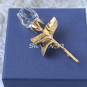 Vintage Swarovski Crystal, Gold Plate Rose Brooch Pin-Great Condition